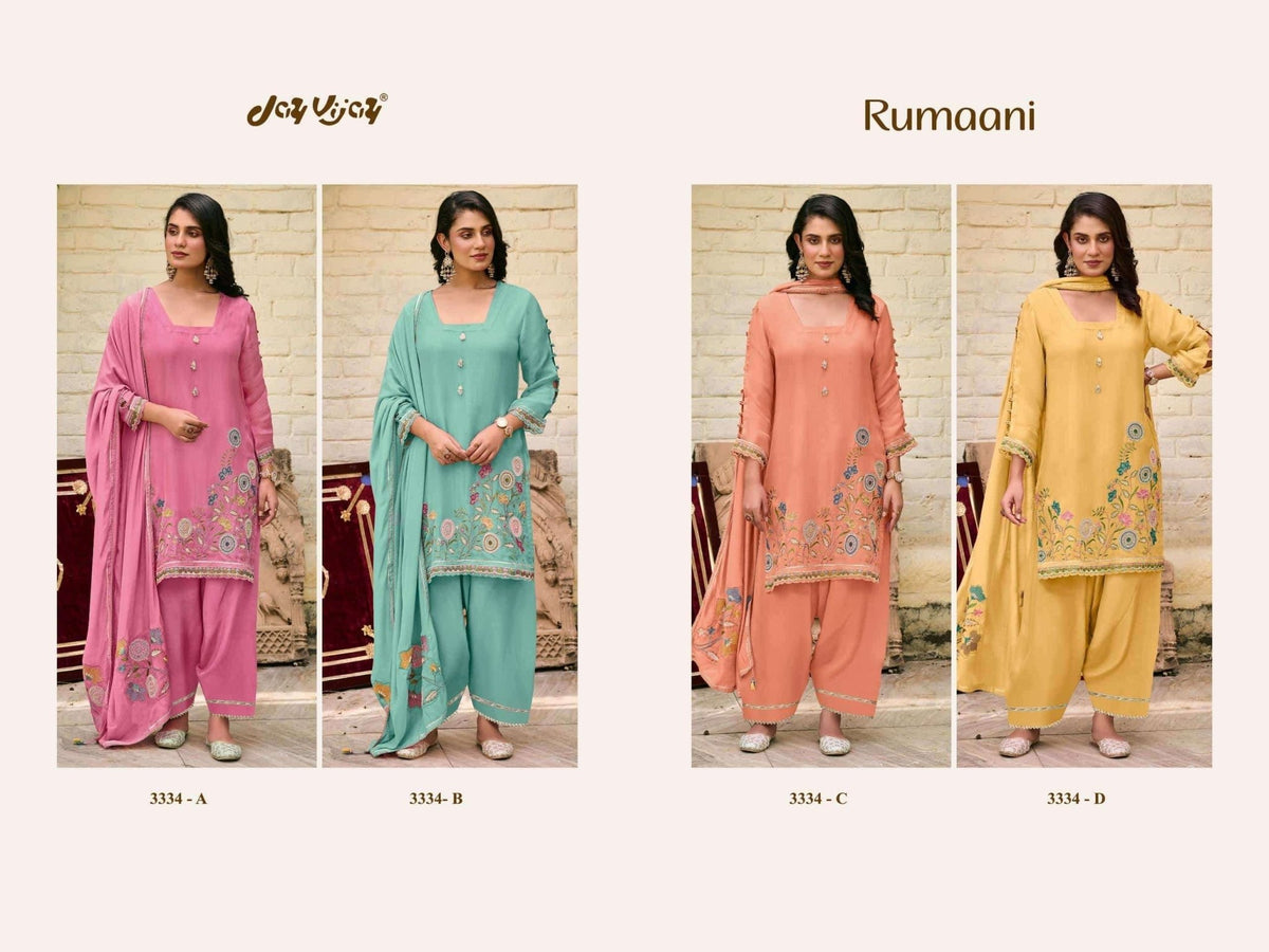 Jay Vijay Rumaani 3334 Premium Organza Embroidered Dress Material - Amrah Wholesale