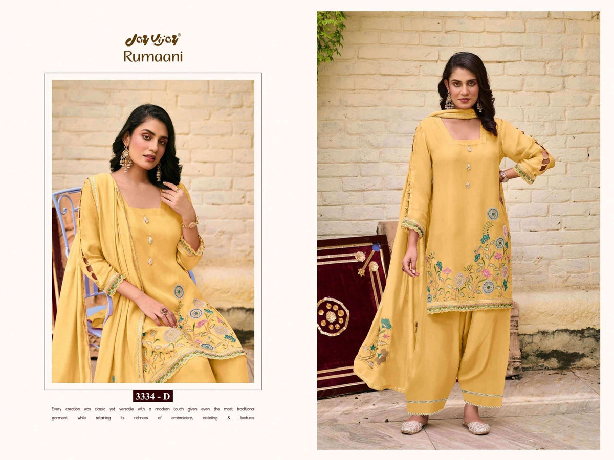 Jay Vijay Rumaani 3334 Premium Organza Embroidered Dress Material - Amrah Wholesale