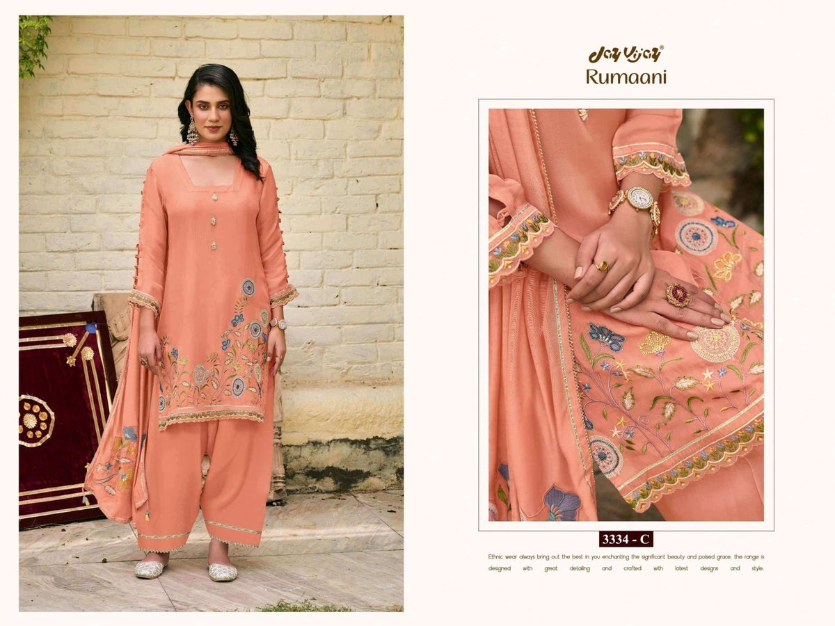 Jay Vijay Rumaani 3334 Premium Organza Embroidered Dress Material - Amrah Wholesale
