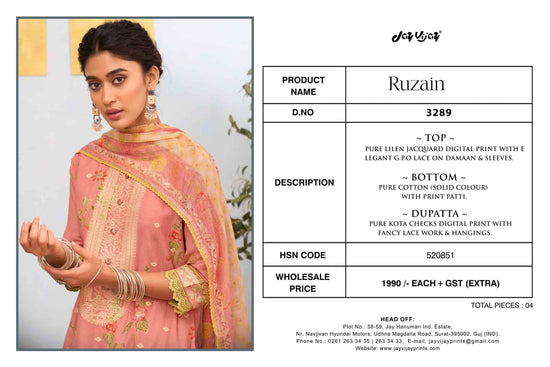 Jay Vijay Ruzain 3289 Dress Material Wholesale Catalogue - Amrah Wholesale