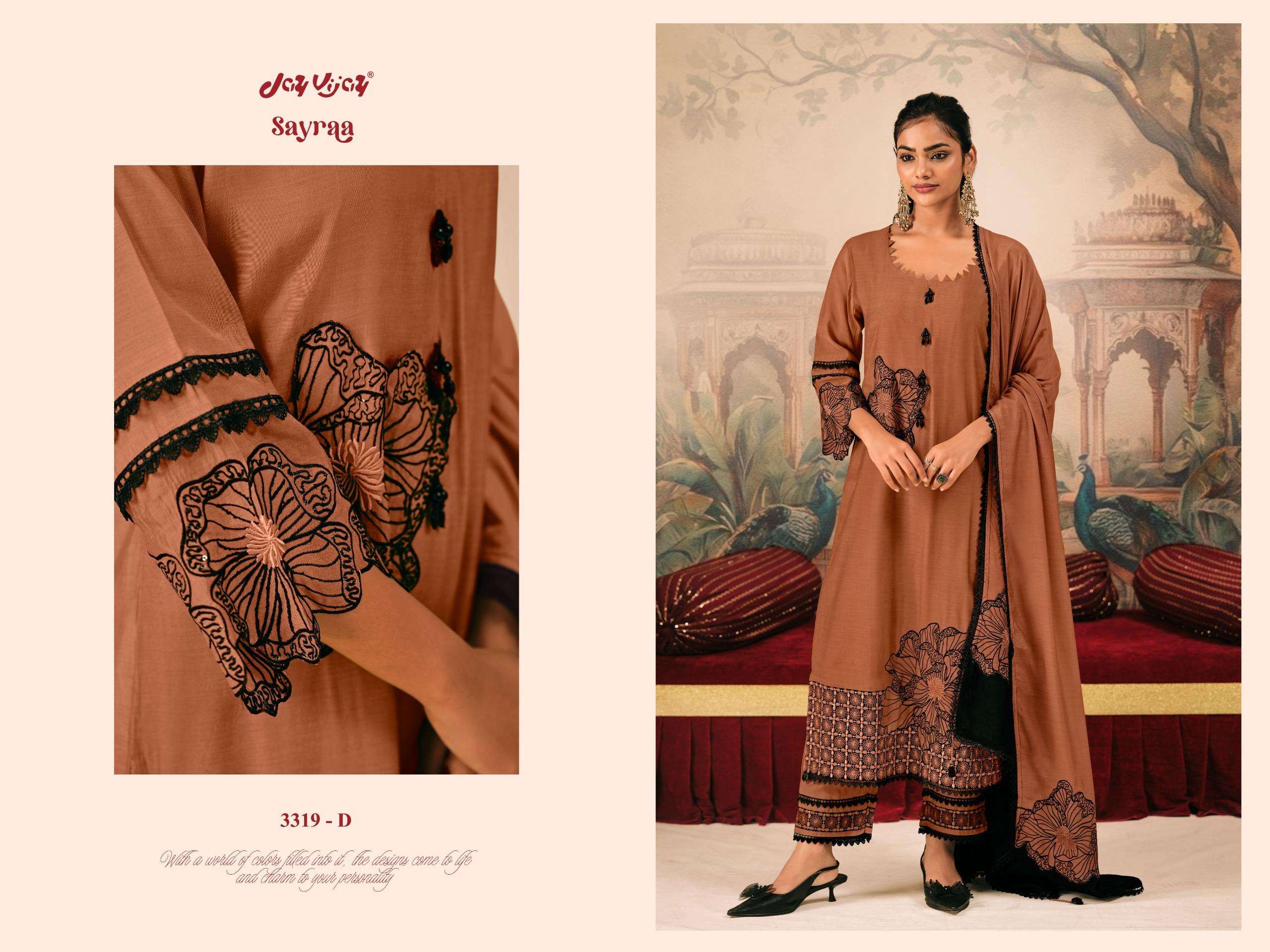 Jay Vijay Sayraa 3319 Premium Bemberg Muslin Silk Embroidered Dress Material