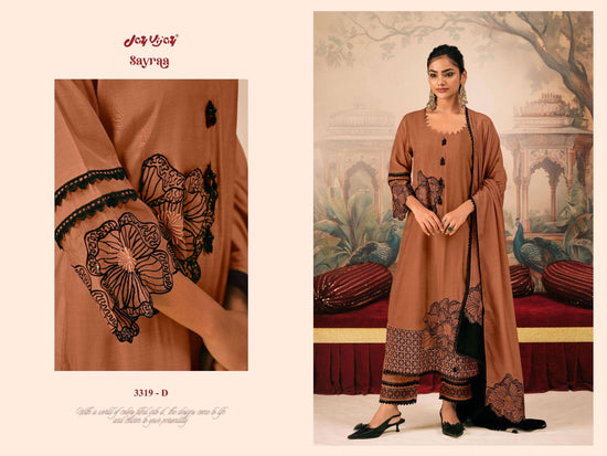 Jay Vijay Sayraa 3319 Premium Bemberg Muslin Silk Embroidered Dress Material