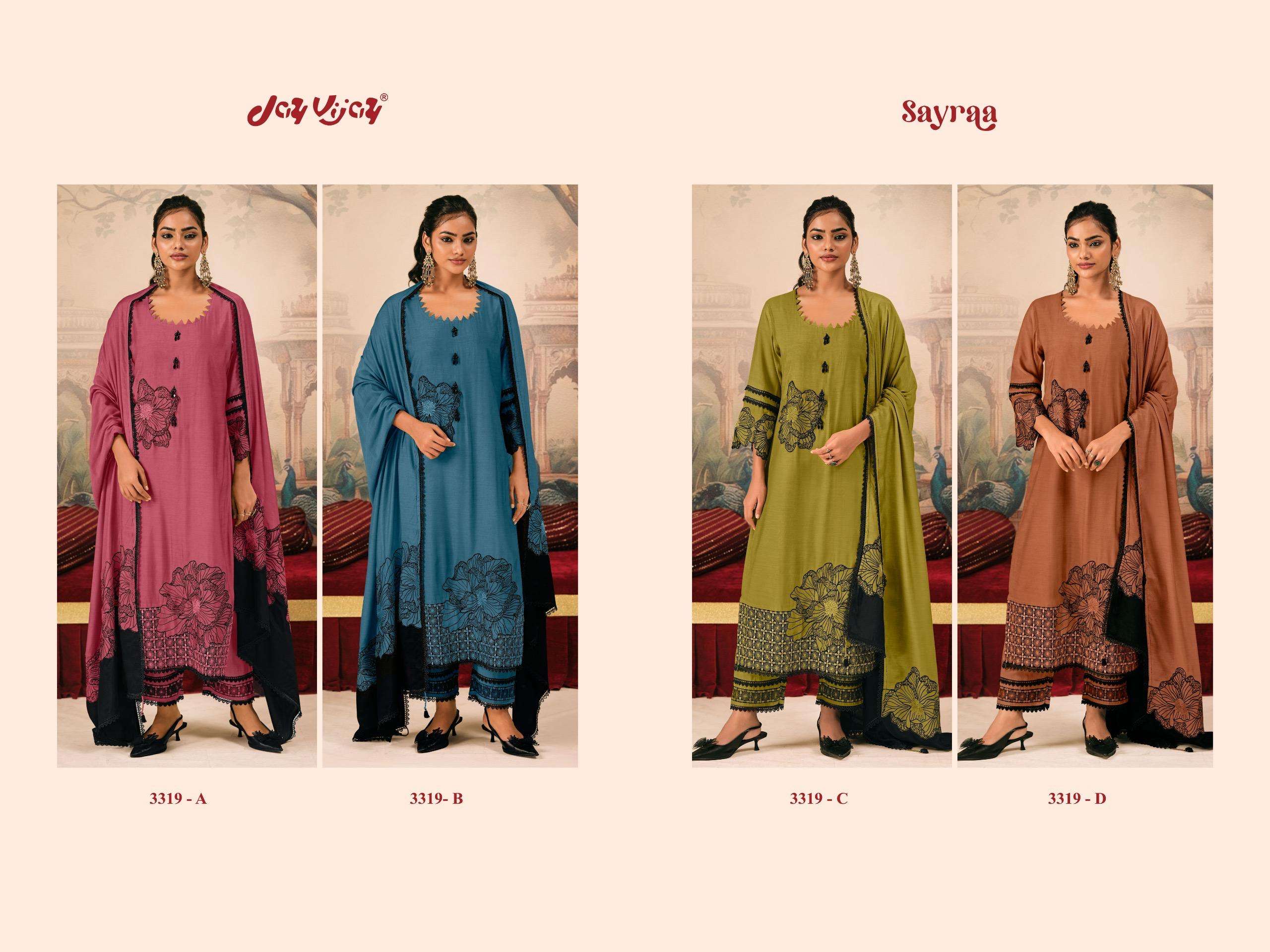 Jay Vijay Sayraa 3319 Premium Bemberg Muslin Silk Embroidered Dress Material