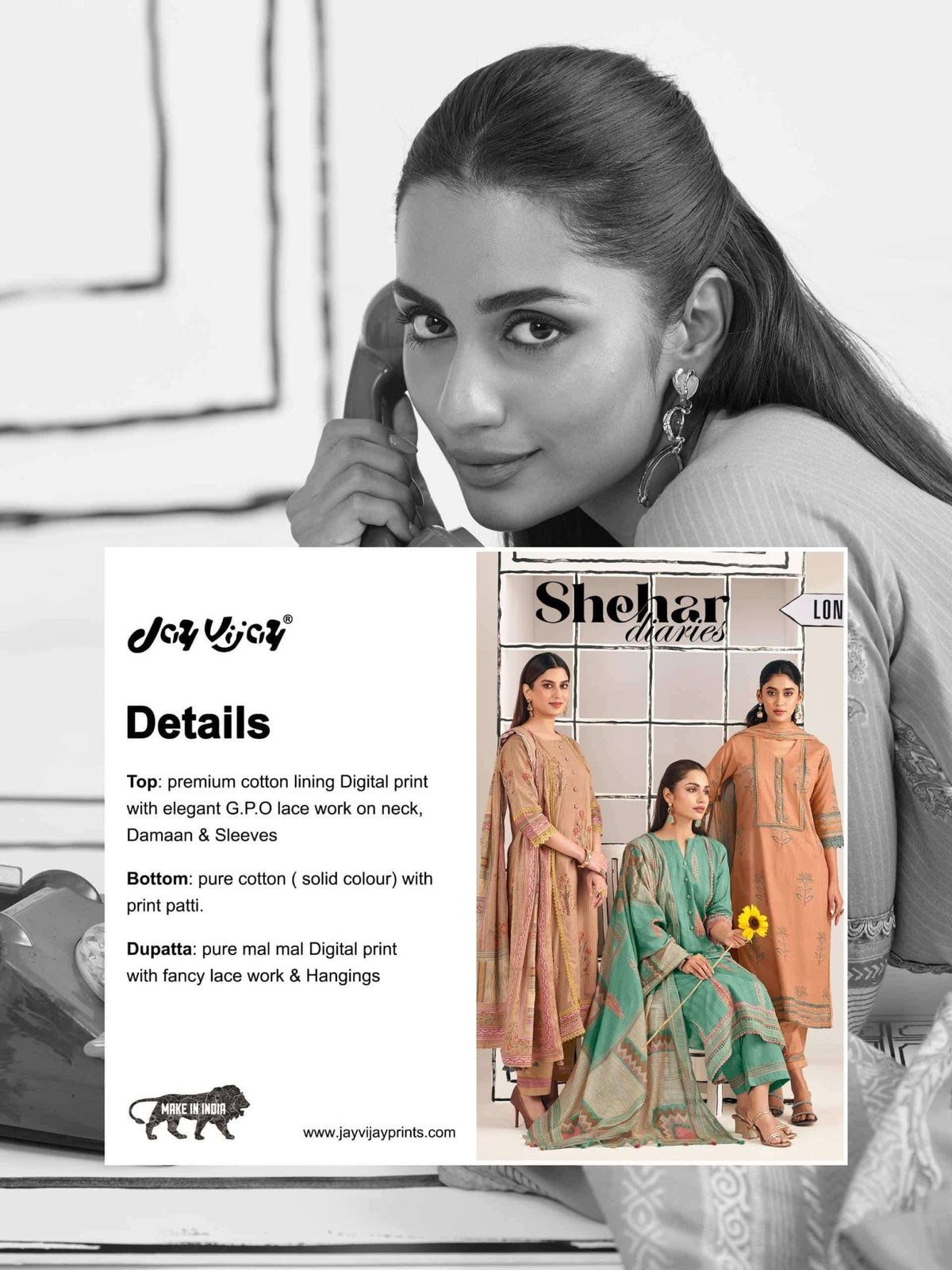 Jay Vijay Shehar Diaries Premium Cotton Dress Material - Amrah Wholesale