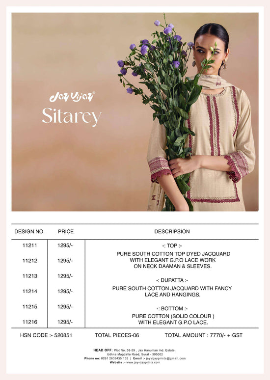 Jay Vijay Sitarey Pure South Cotton Jacquard Dress Material