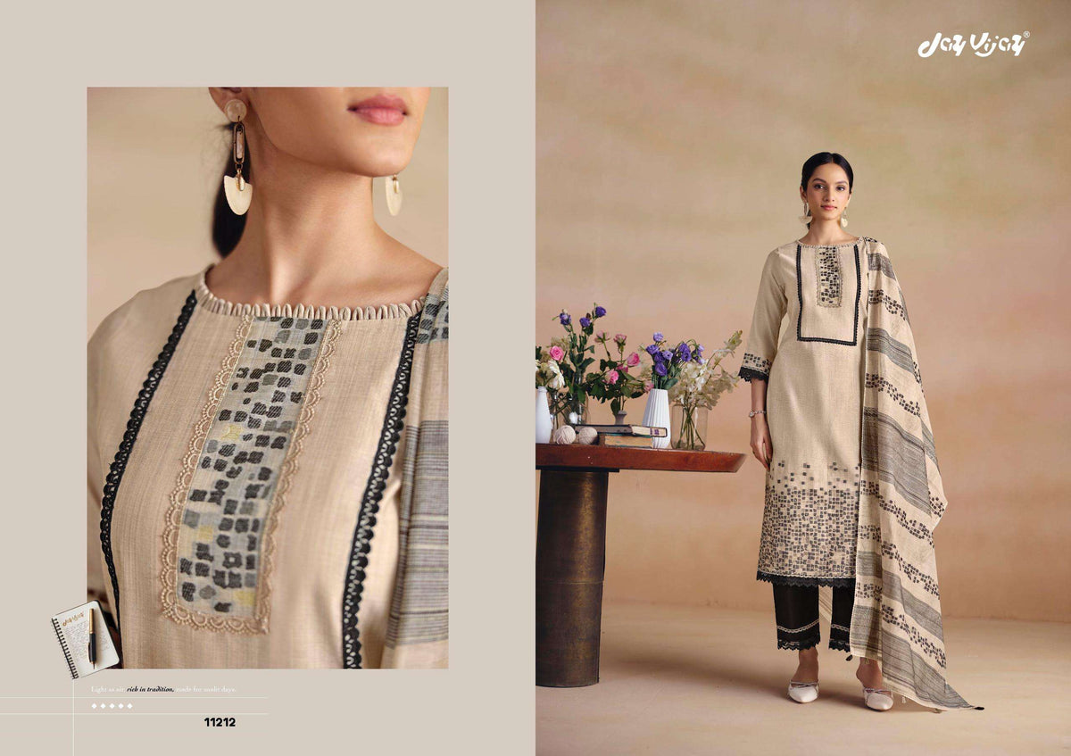 Jay Vijay Sitarey Pure South Cotton Jacquard Dress Material