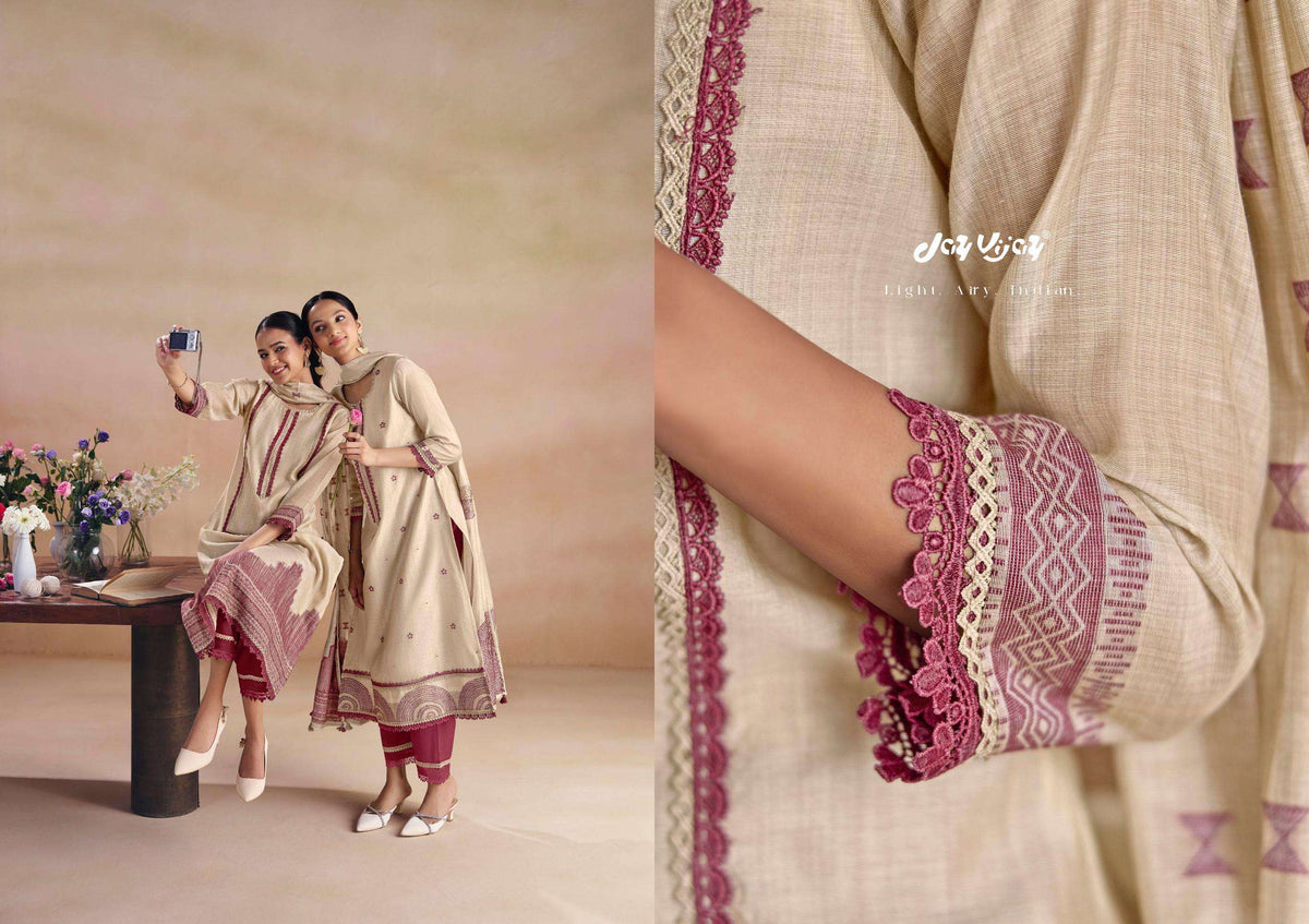 Jay Vijay Sitarey Pure South Cotton Jacquard Dress Material