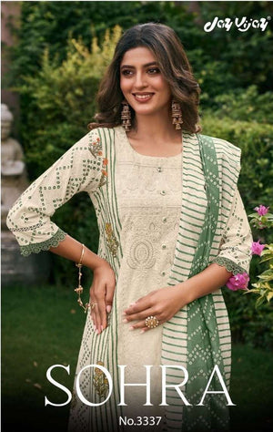 Jay Vijay Sohra 3337 Premium Cotton Embroidered Dress Material - Amrah Wholesale