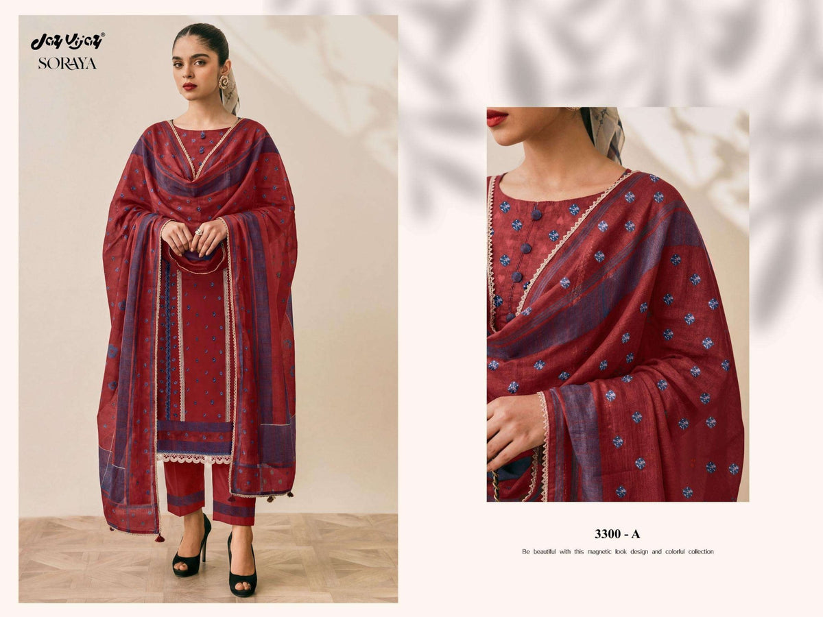 Jay Vijay Soraya 3300 Premium Cotton Dress Material - Amrah Wholesale