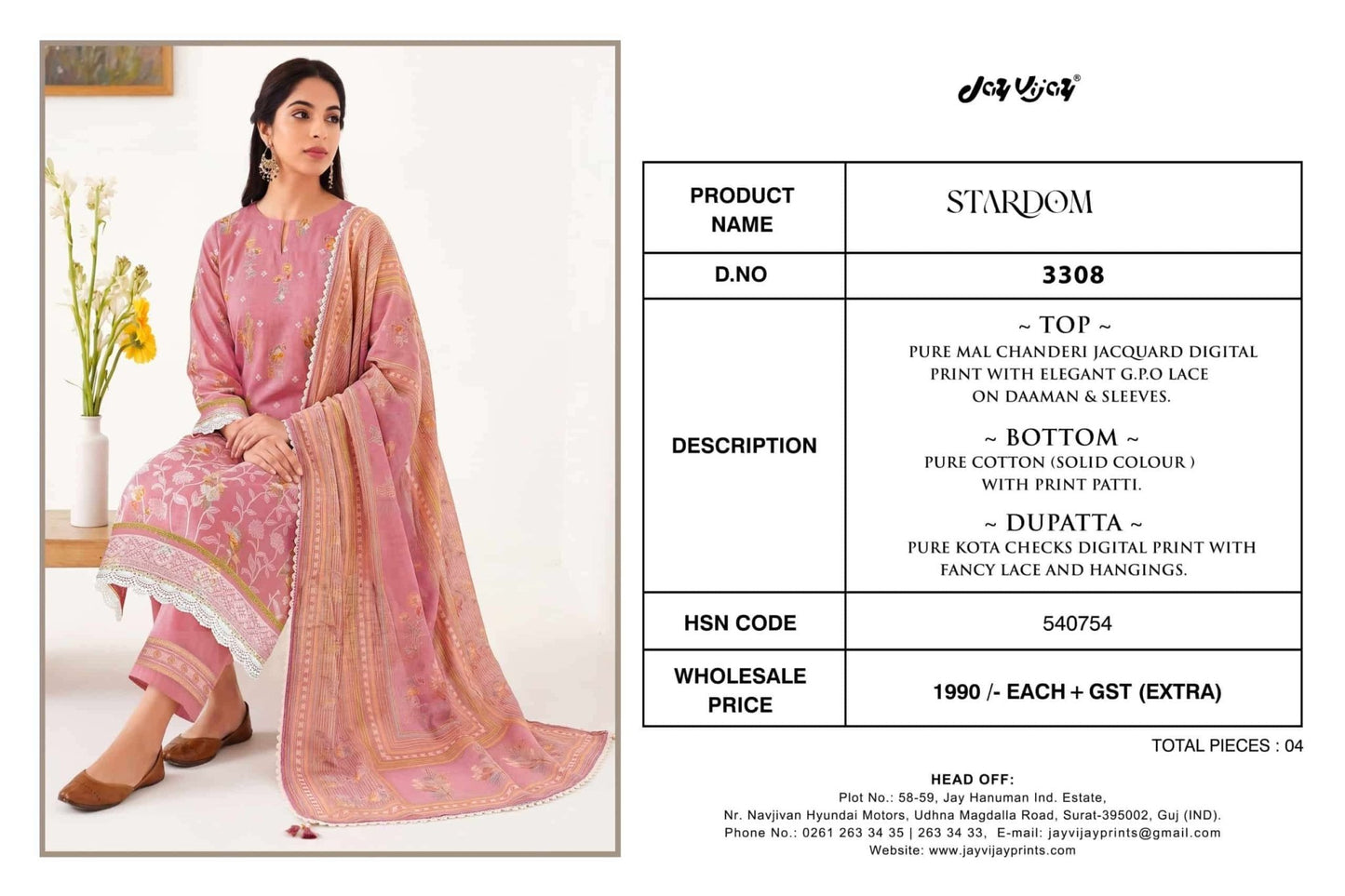 Jay Vijay Stardom 3308 Pure Chanderi Jacquard Designer Suit - Amrah Wholesale
