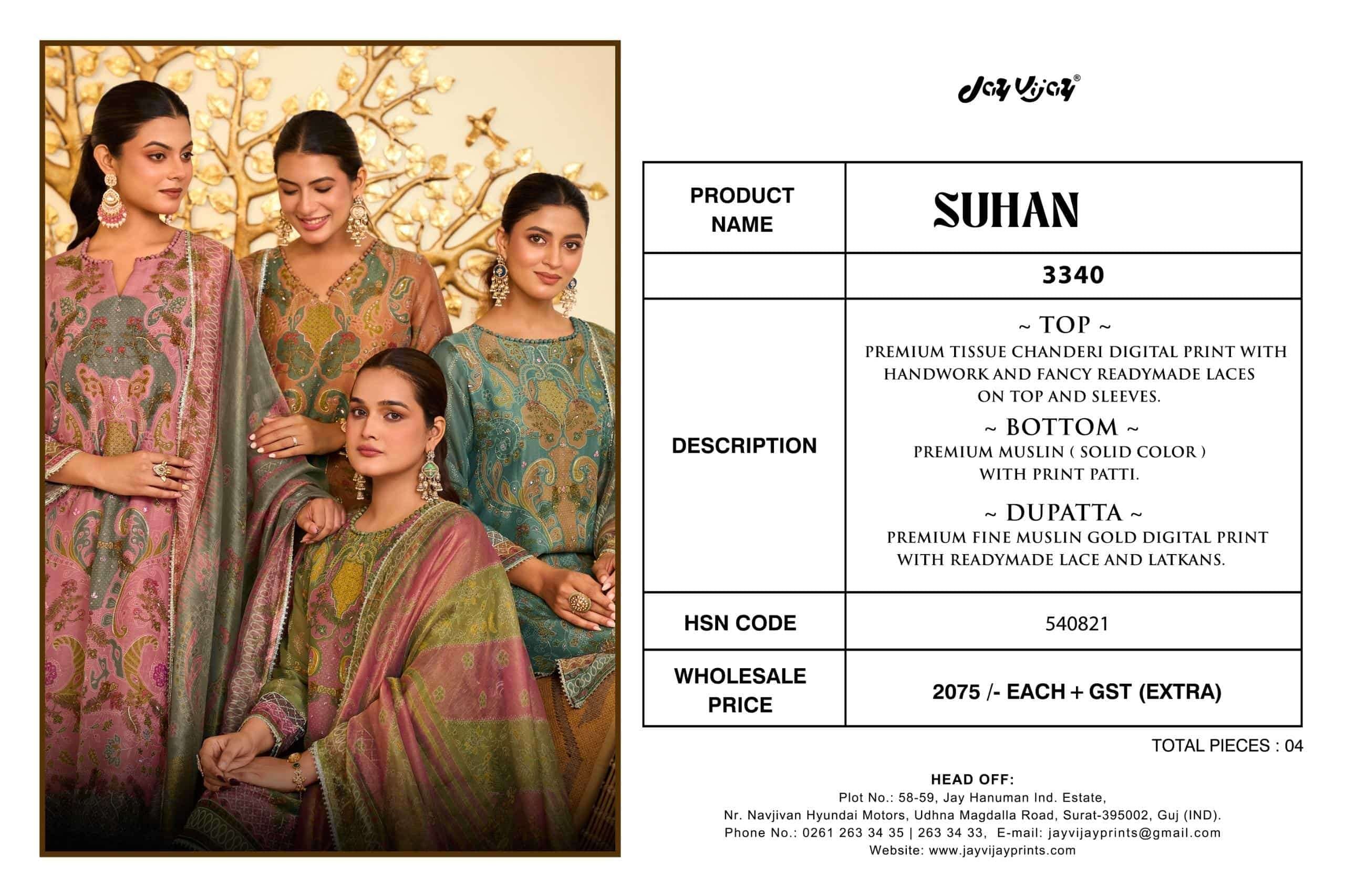 Jay Vijay Suhan 3340 Tissue Chanderi Dress Material