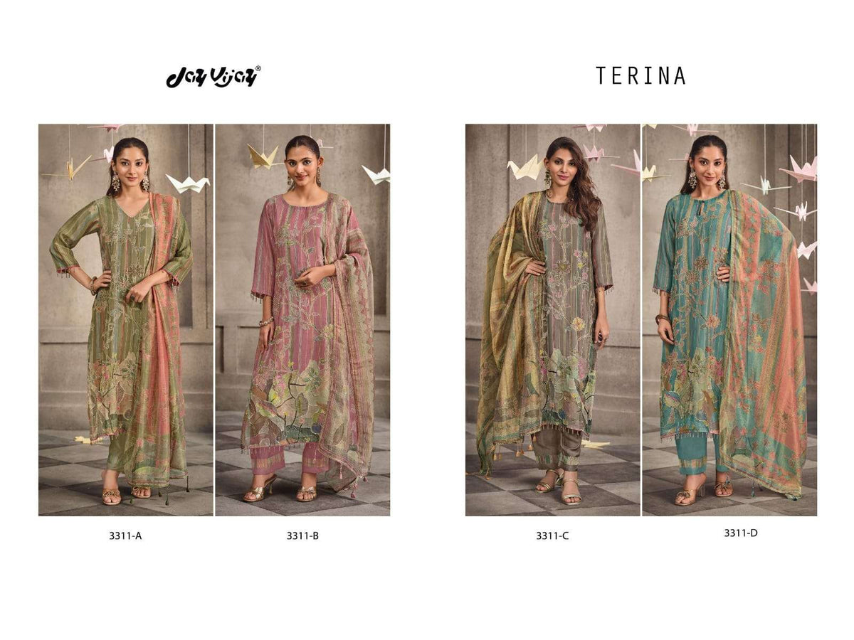 Jay Vijay Terina 3311 Tissue Chanderi Handwork Dress Material - Amrah Wholesale