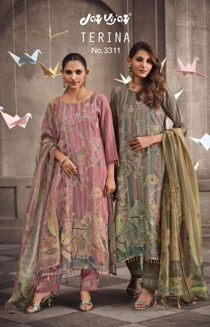 Jay Vijay Terina 3311 Tissue Chanderi Handwork Dress Material - Amrah Wholesale