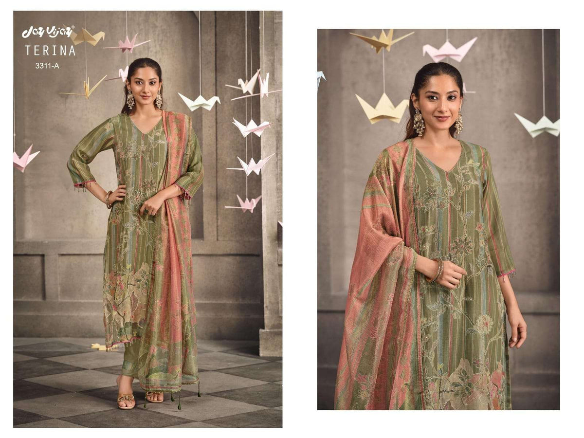 Jay Vijay Terina 3311 Tissue Chanderi Handwork Dress Material - Amrah Wholesale