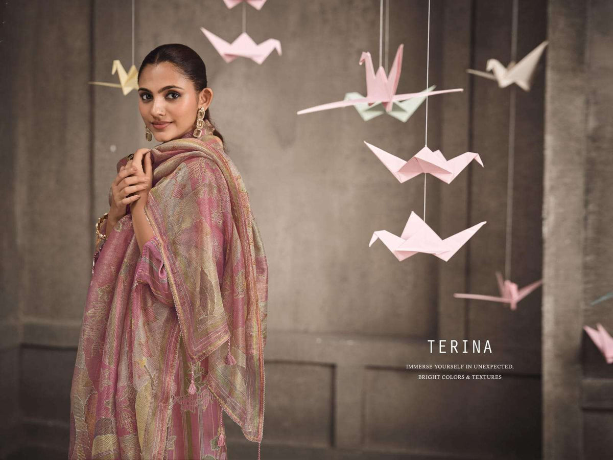Jay Vijay Terina 3311 Tissue Chanderi Handwork Dress Material - Amrah Wholesale