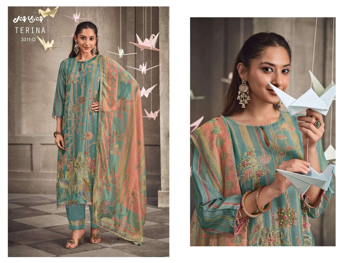 Jay Vijay Terina 3311 Tissue Chanderi Handwork Dress Material - Amrah Wholesale
