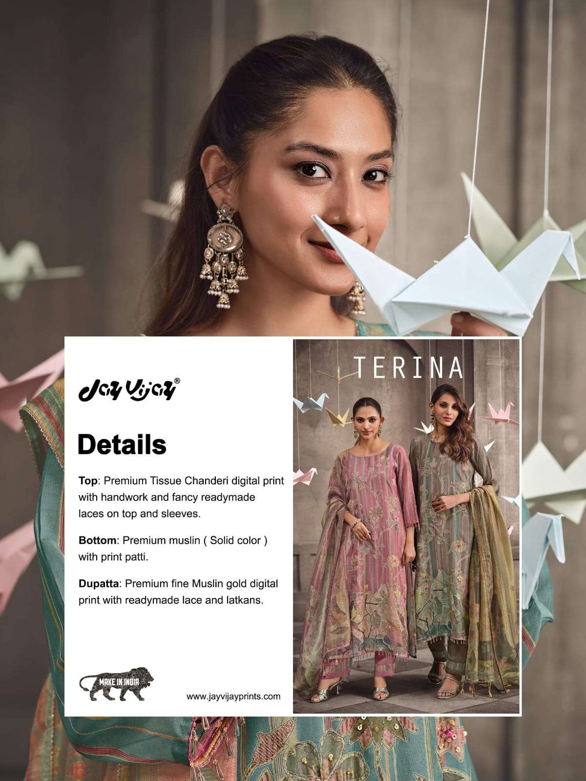 Jay Vijay Terina 3311 Tissue Chanderi Handwork Dress Material - Amrah Wholesale