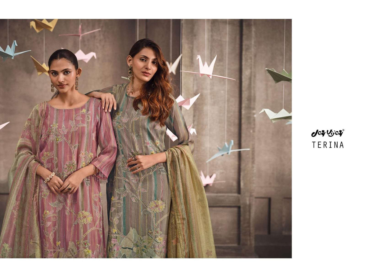 Jay Vijay Terina 3311 Tissue Chanderi Handwork Dress Material - Amrah Wholesale