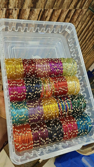 Amrah Wholesale Jelly Heart Moti Stone Glass Bangles Set 1