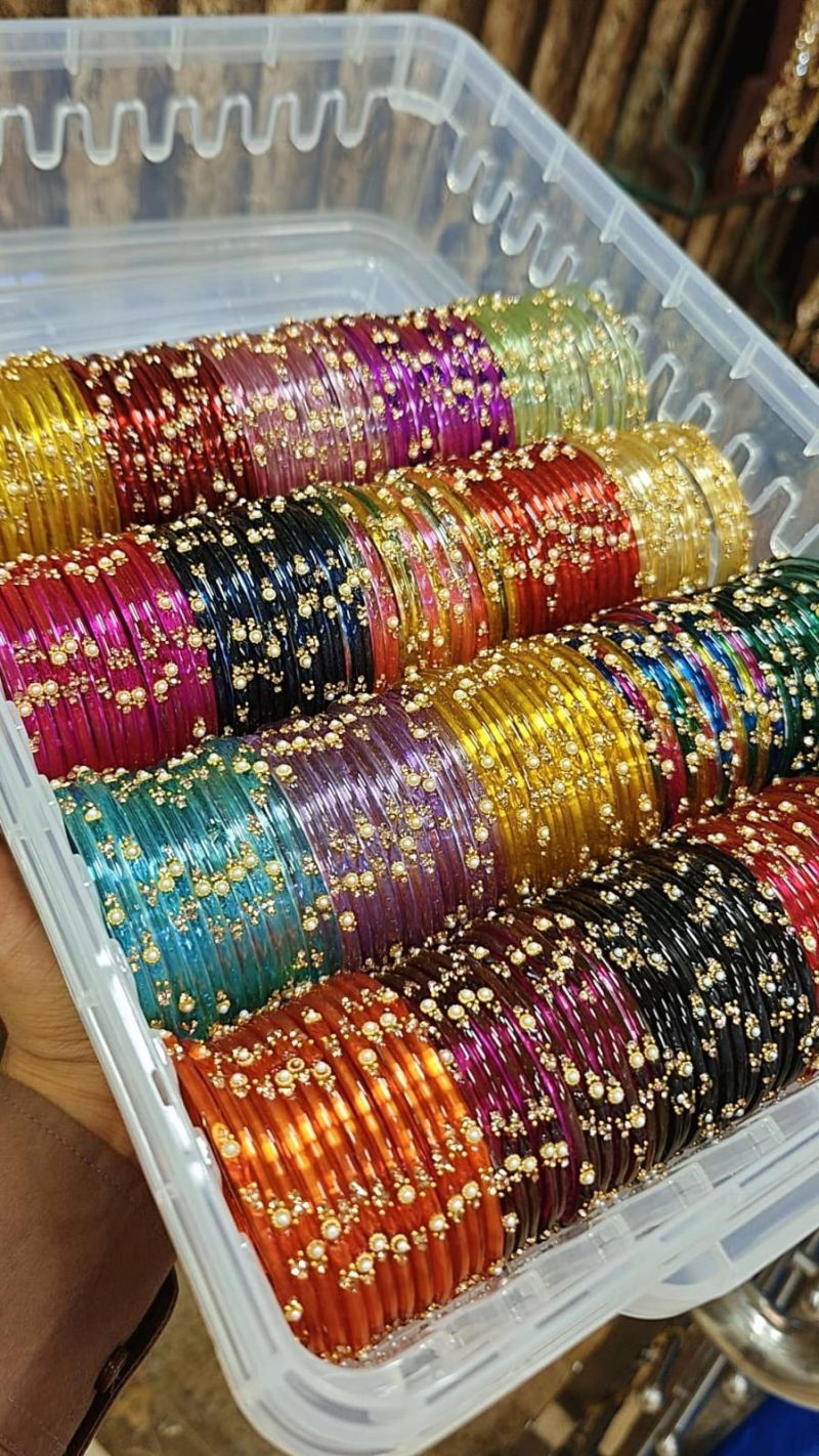 Amrah Wholesale Jelly Heart Moti Stone Glass Bangles Set 1