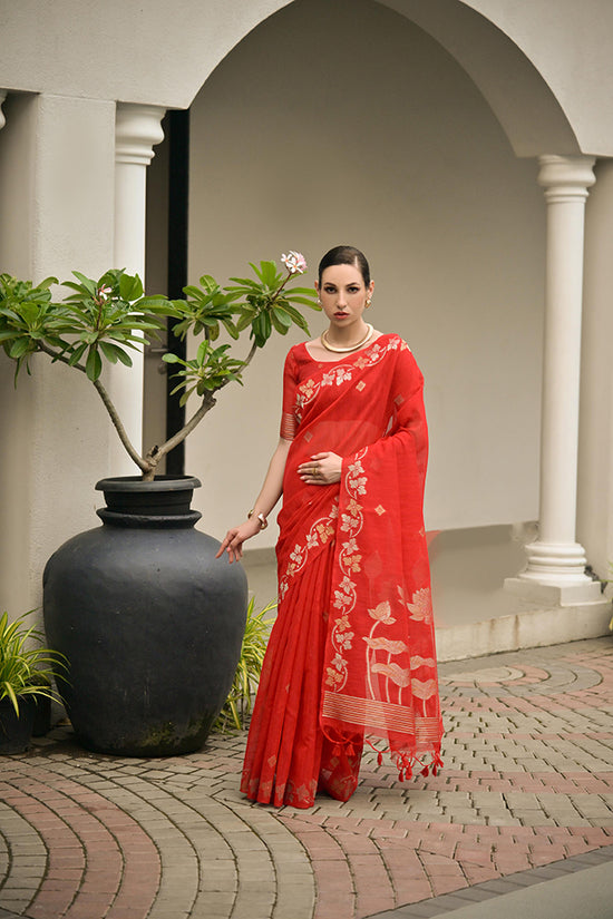 Jf 3420 Soft Jute Linen Silk Zari Woven Saree Collection