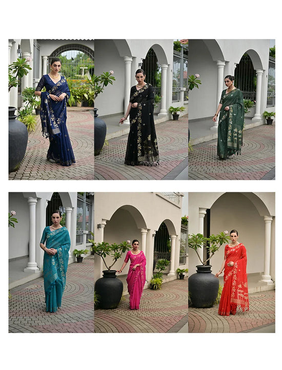 Jf 3420 Soft Jute Linen Silk Zari Woven Saree Collection
