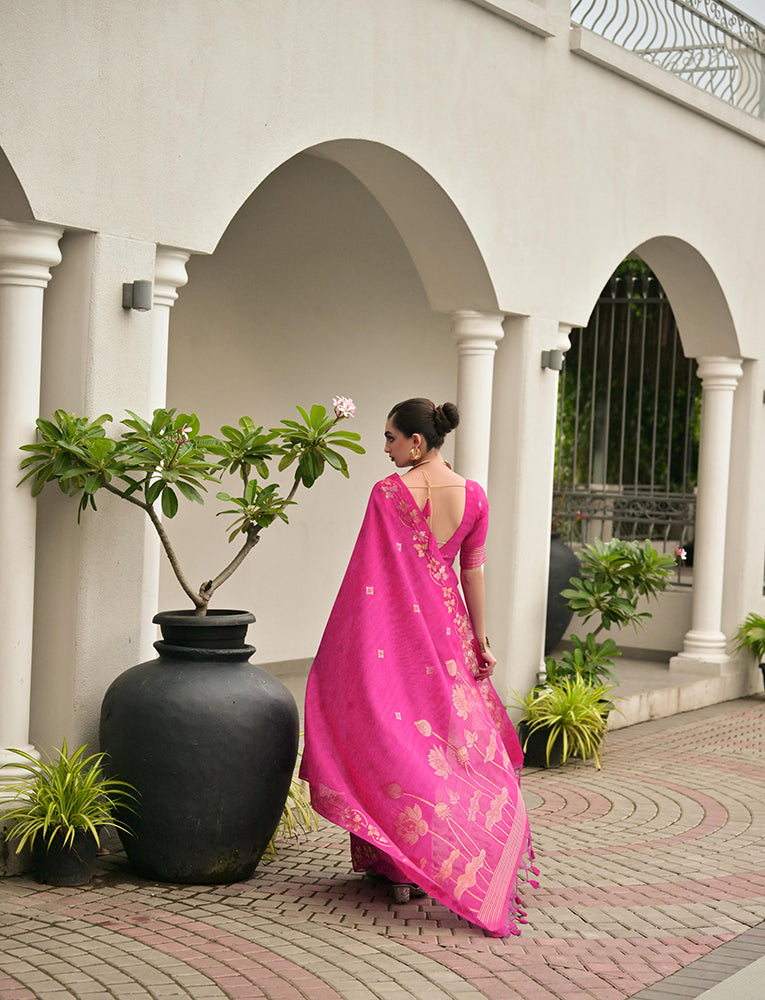 Jf 3420 Soft Jute Linen Silk Zari Woven Saree Collection