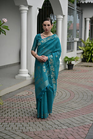 Jf 3420 Soft Jute Linen Silk Zari Woven Saree Collection
