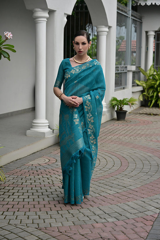 Jf 3420 Soft Jute Linen Silk Zari Woven Saree Collection