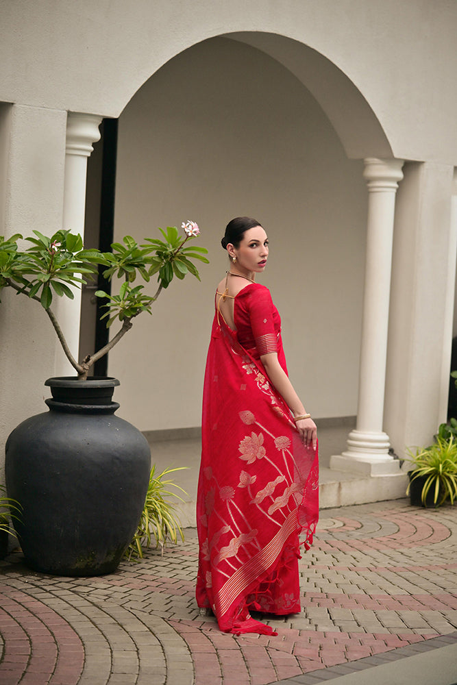 Jf 3420 Soft Jute Linen Silk Zari Woven Saree Collection