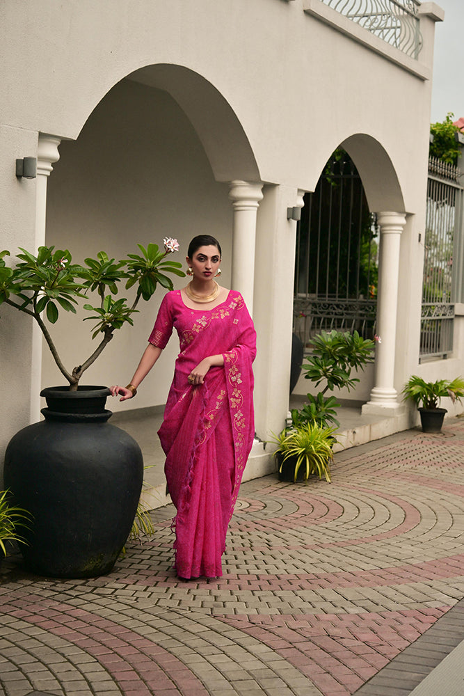 Jf 3420 Soft Jute Linen Silk Zari Woven Saree Collection