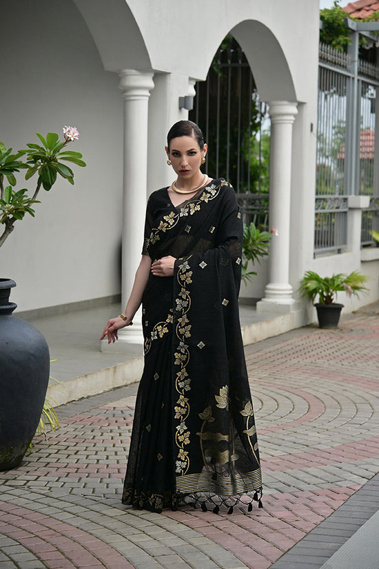 Jf 3420 Soft Jute Linen Silk Zari Woven Saree Collection