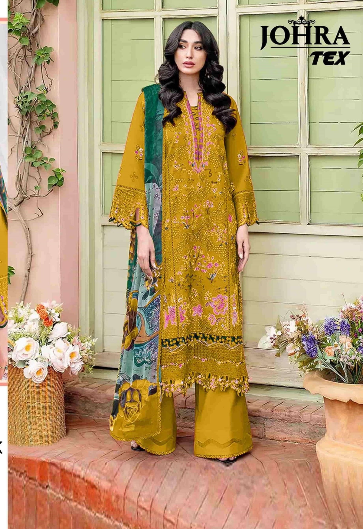 JOHRA TEX JT-195 Pure Cambric Cotton Embroidered Pakistani Suit