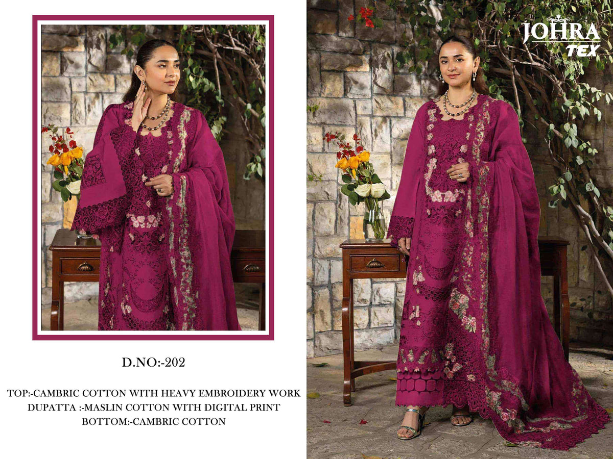 JOHRA TEX JT-202 Cambric Cotton Printed Embroidered Pakistani Suit