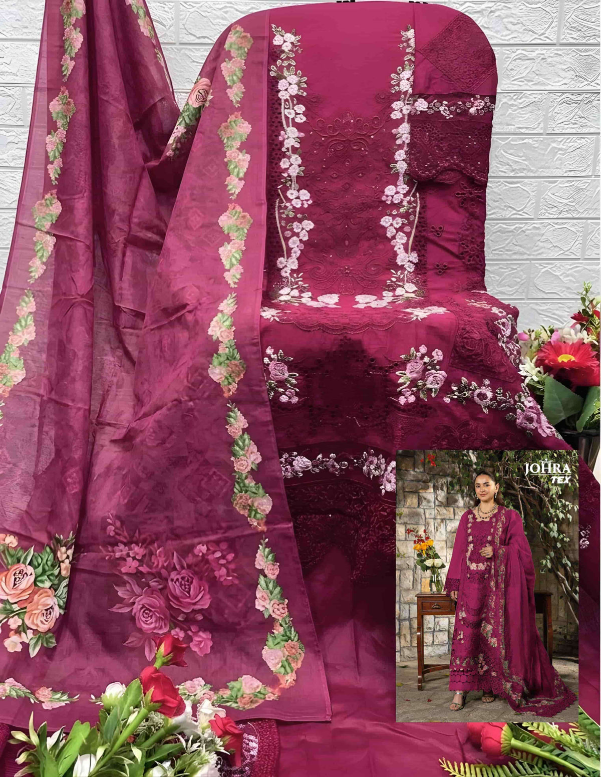 JOHRA TEX JT-202 Cambric Cotton Printed Embroidered Pakistani Suit