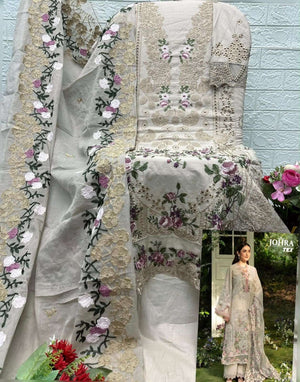 Johra Tex JT-203 Cambric Cotton Embroidery Semi Stitched Pakistani Suit - Amrah Wholesale