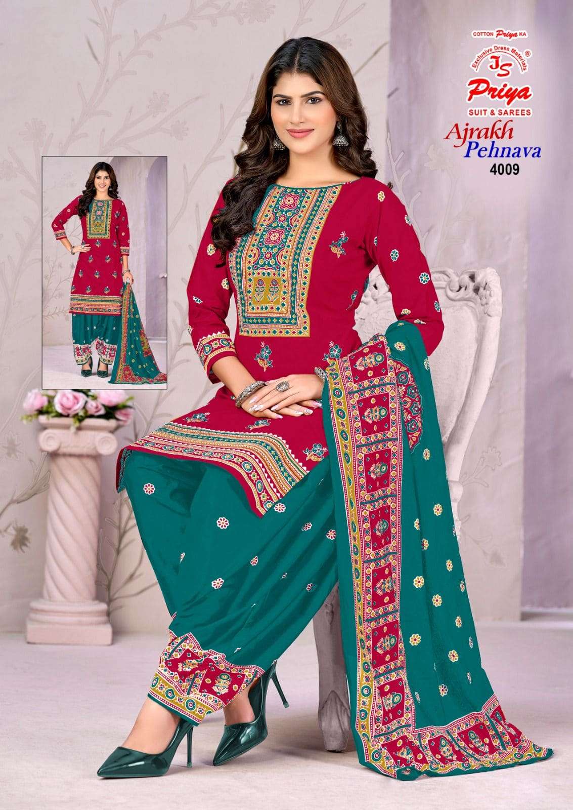 JS Priya Ajrakh Pehnava Vol 4 Cotton Dress Material - Amrah Wholesale