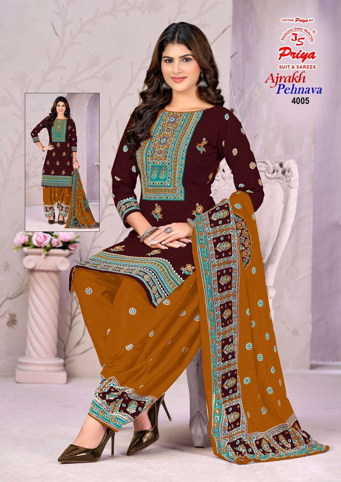 JS Priya Ajrakh Pehnava Vol 4 Cotton Dress Material - Amrah Wholesale