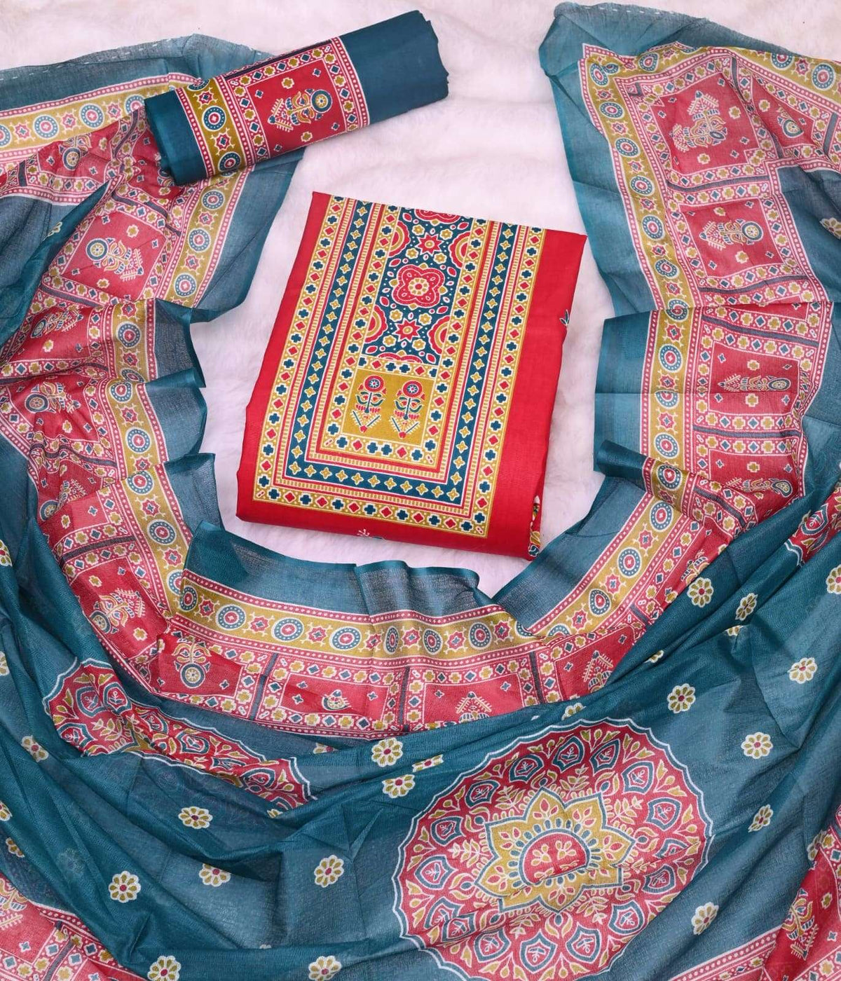 JS Priya Ajrakh Pehnava Vol 4 Cotton Dress Material
