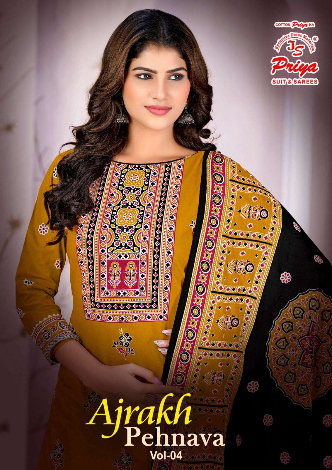 JS Priya Ajrakh Pehnava Vol 4 Cotton Dress Material