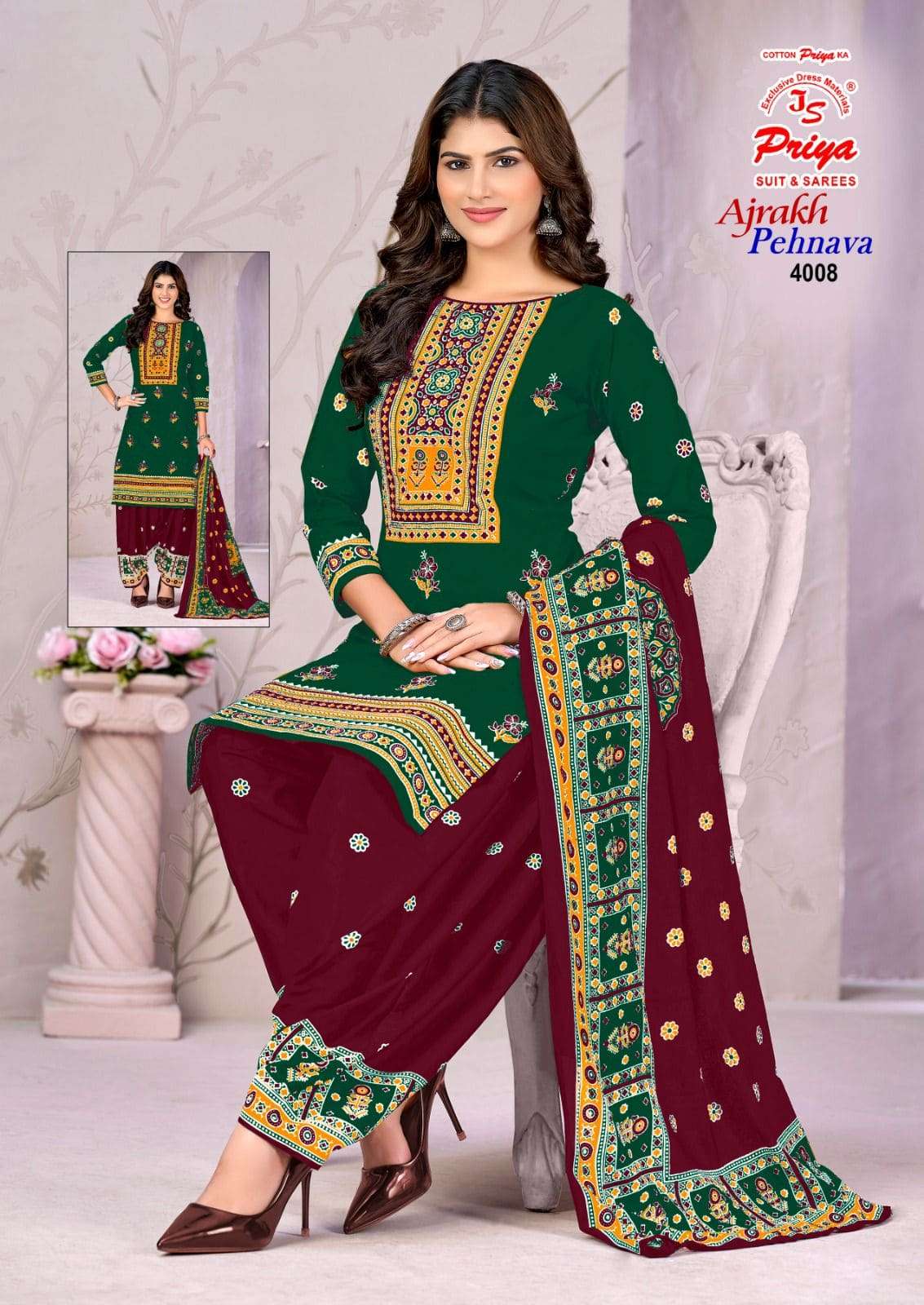 JS Priya Ajrakh Pehnava Vol 4 Cotton Dress Material