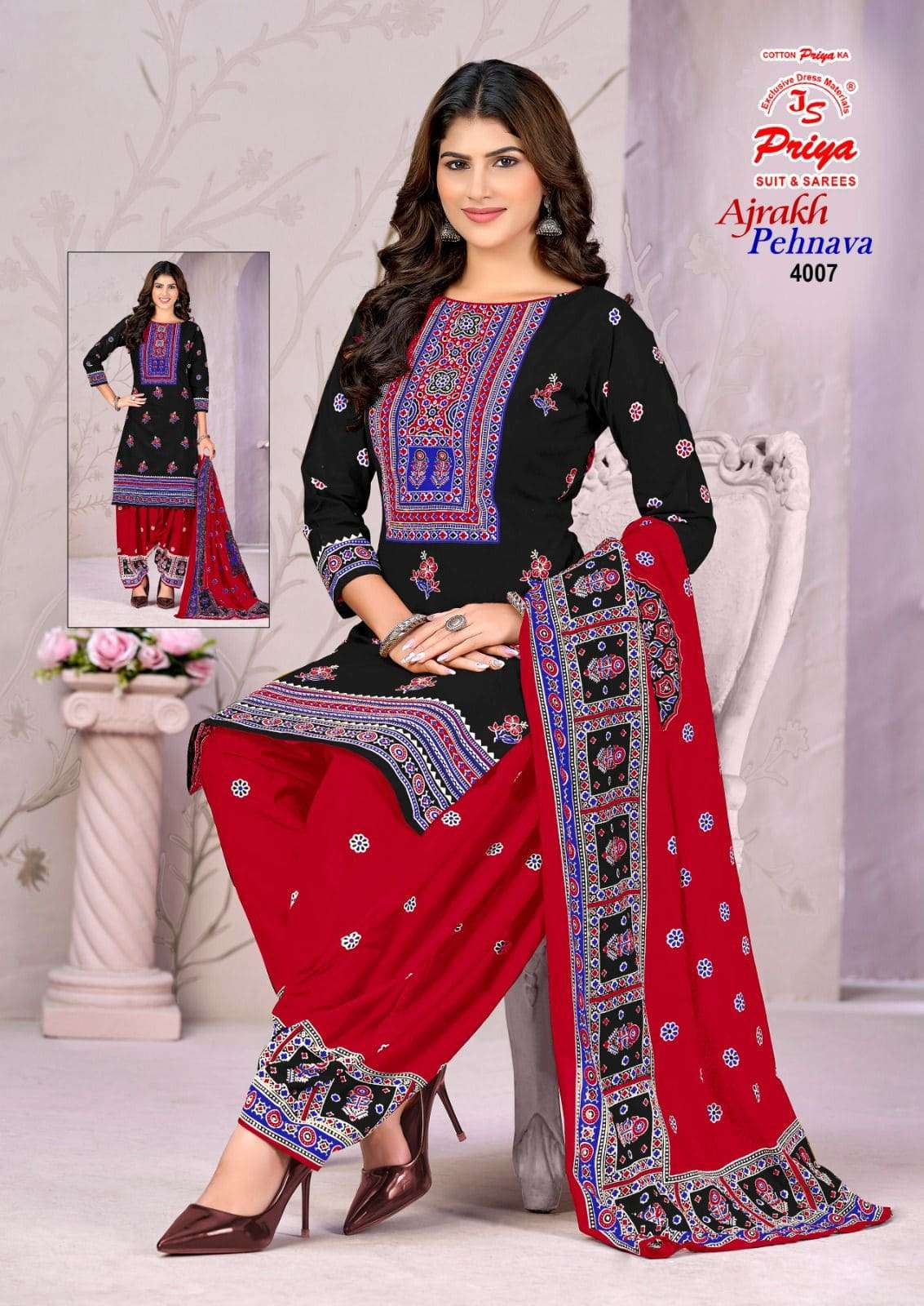 JS Priya Ajrakh Pehnava Vol 4 Cotton Dress Material