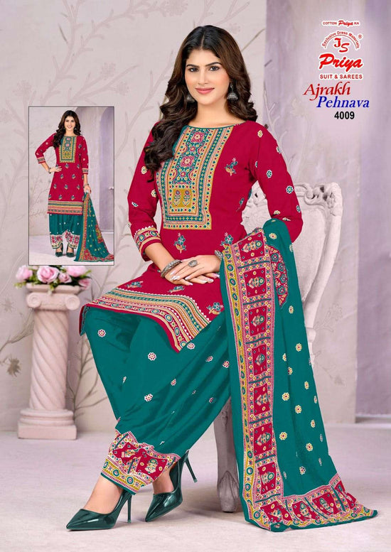 JS Priya Ajrakh Pehnava Vol 4 Cotton Dress Material