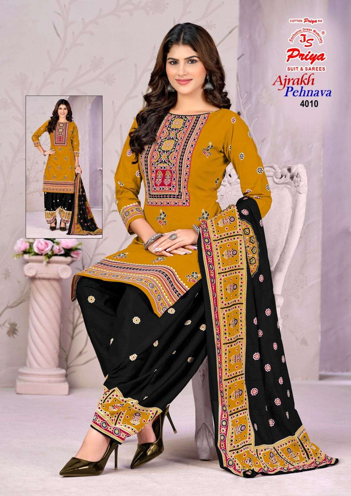 JS Priya Ajrakh Pehnava Vol 4 Cotton Dress Material