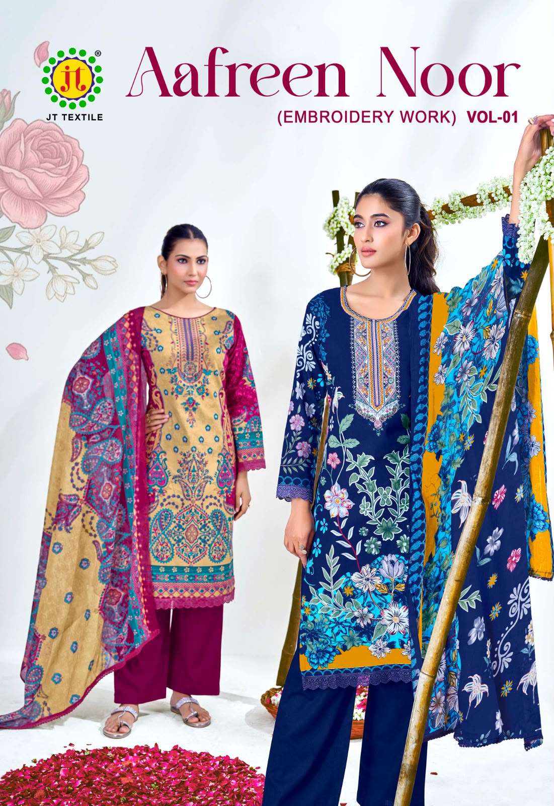 JT Textile Aafreen Noor Vol 1 Cotton Embroidered Dress Material