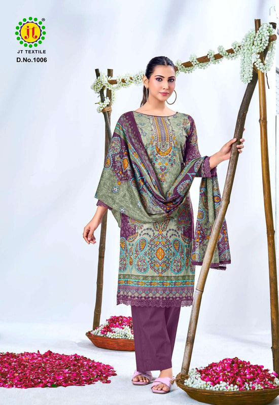 JT Textile Aafreen Noor Vol 1 Cotton Embroidered Dress Material