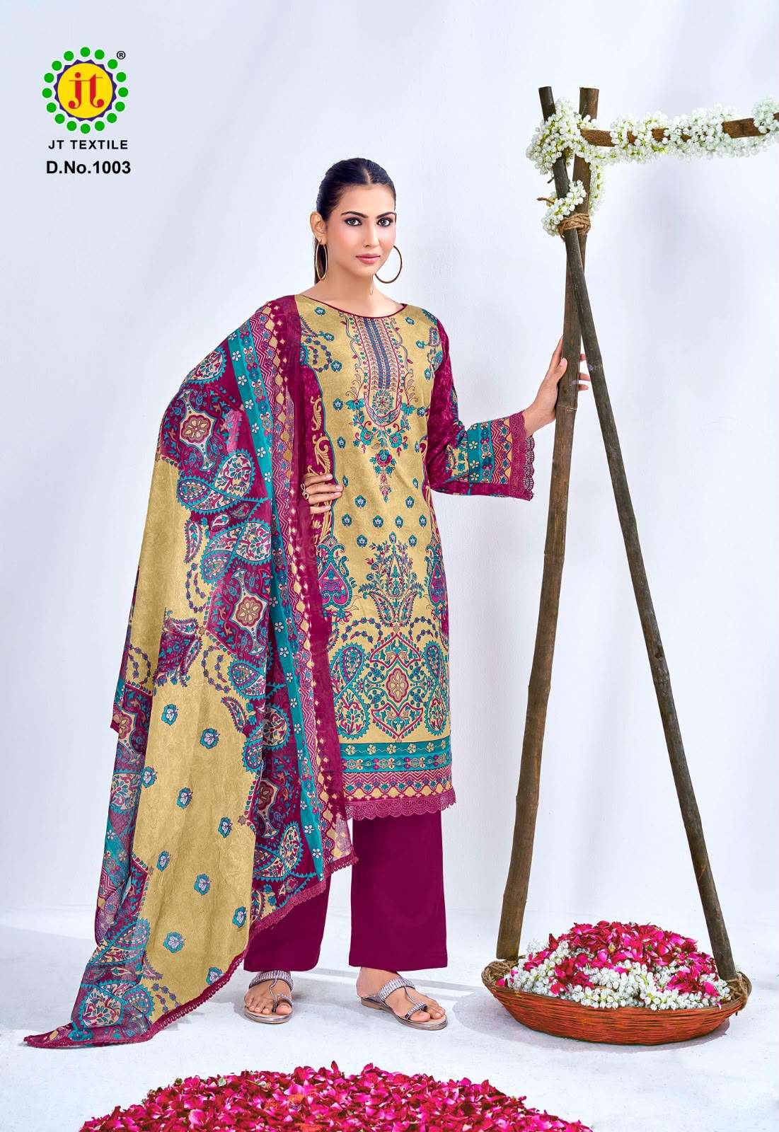 JT Textile Aafreen Noor Vol 1 Cotton Embroidered Dress Material