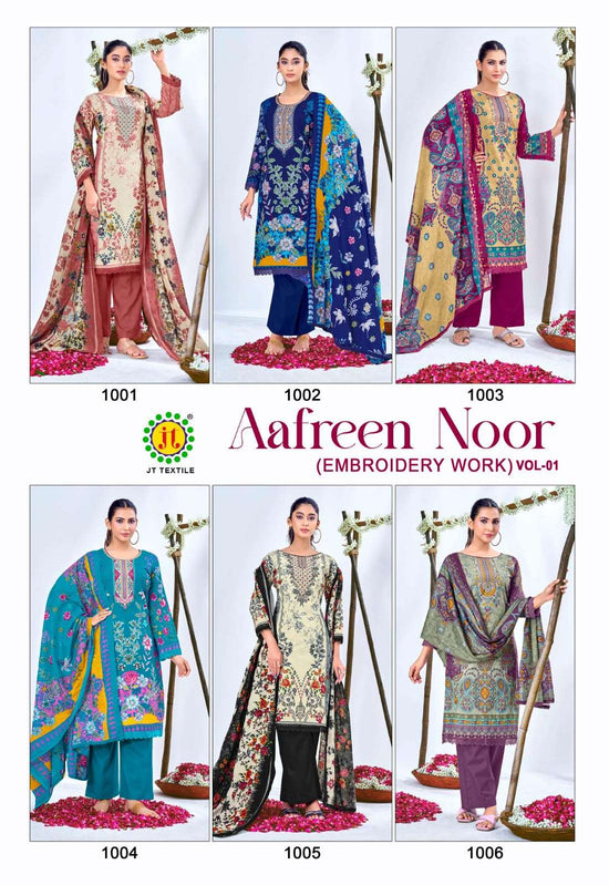 JT Textile Aafreen Noor Vol 1 Cotton Embroidered Dress Material