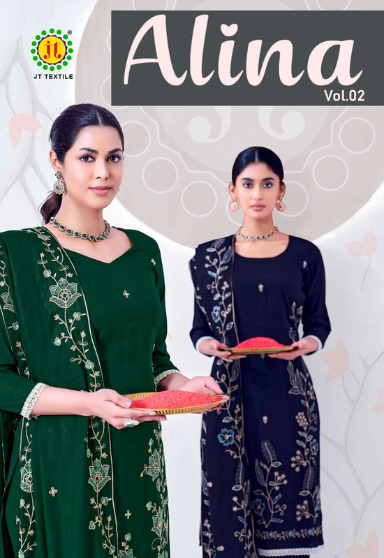 JT Textile Alina Vol 2 Embroidered Rayon Dress Material