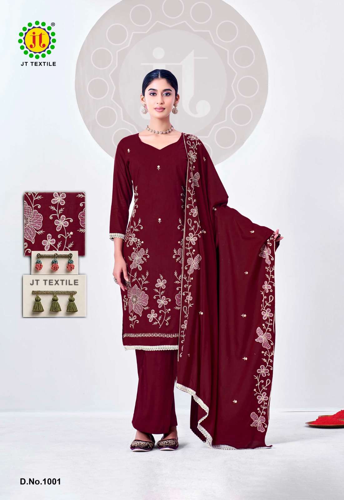 JT Textile Alina Vol 2 Embroidered Rayon Dress Material